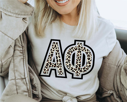 Alpha Phi Leopard Greek Letters Sorority T-shirt _ 30440g