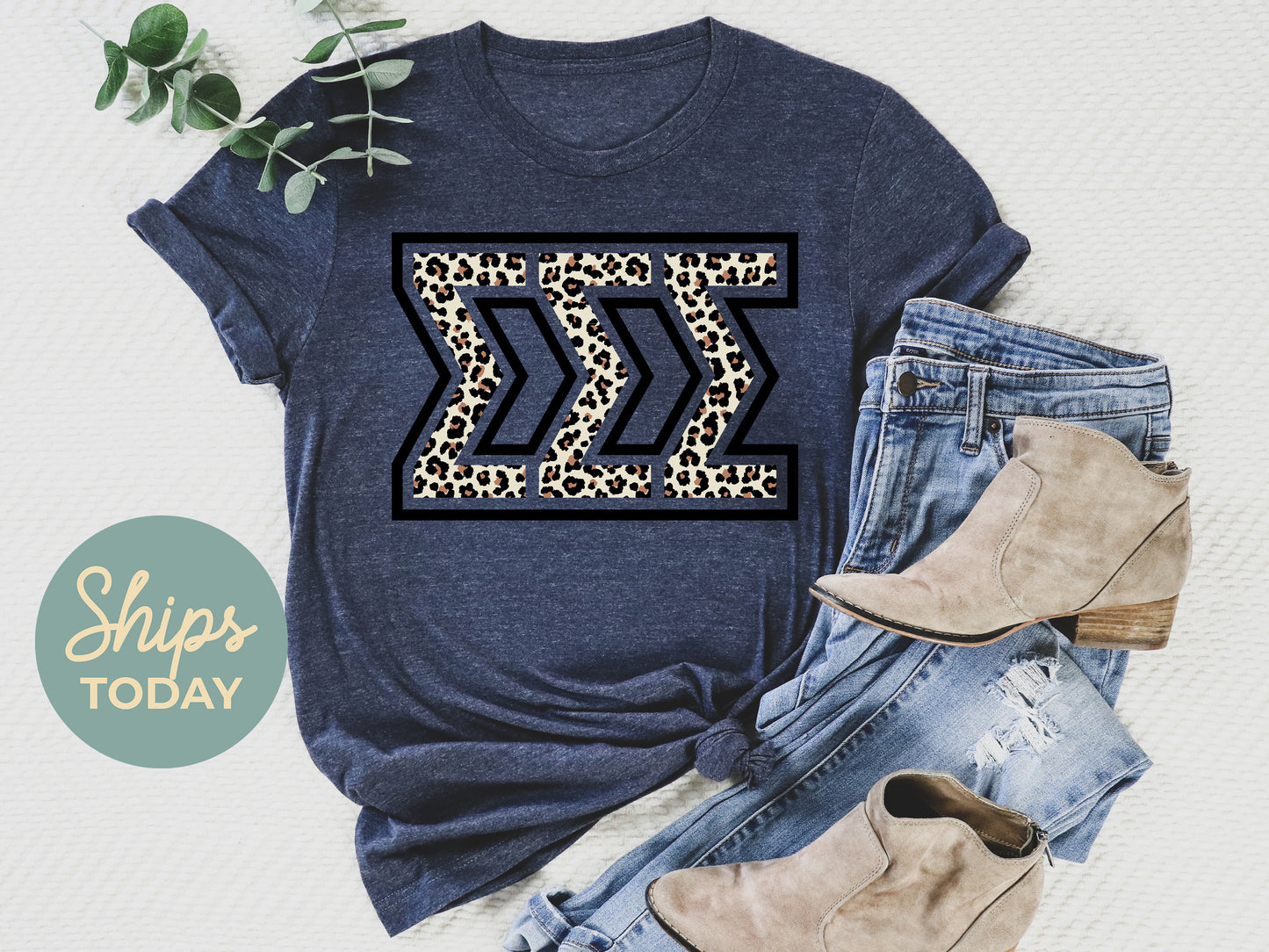 Sigma Sigma Sigma Leopard Greek Letters Sorority T-shirt _ 30458g