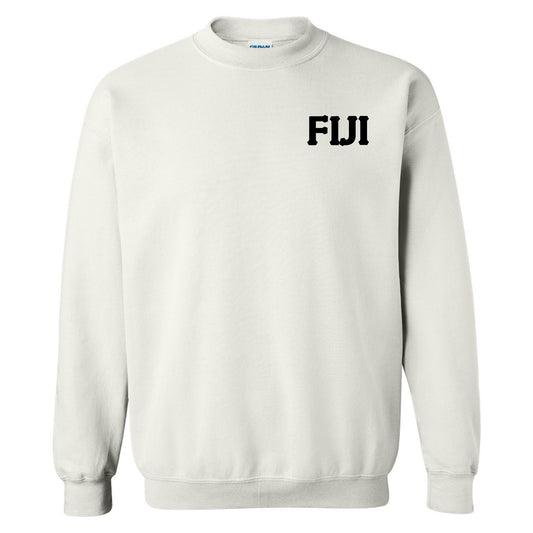 a white sweatshirt with the word fiji printed on it