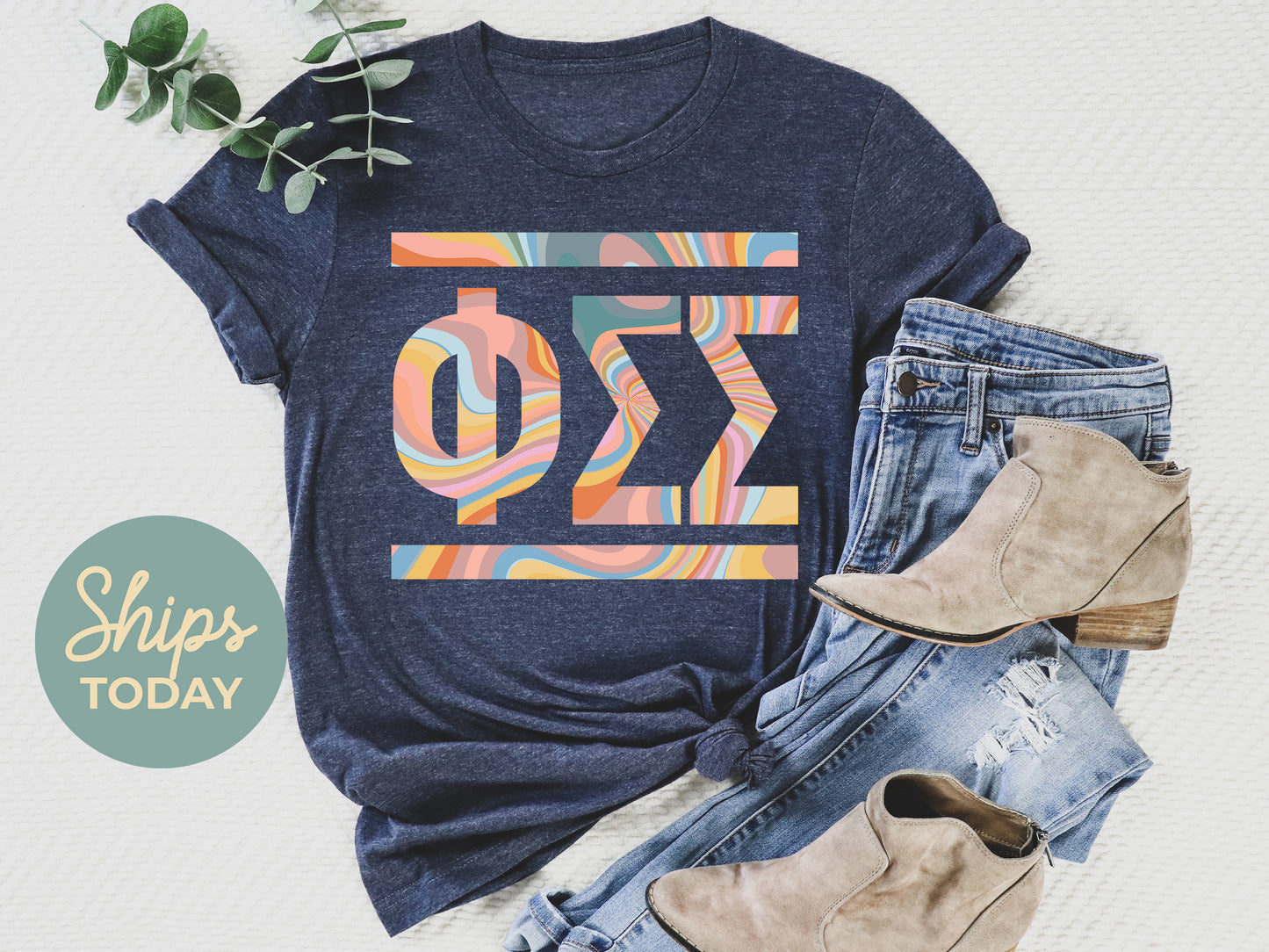Phi Sigma Sigma Multicolor Letters Sorority T-shirt _ 30480g