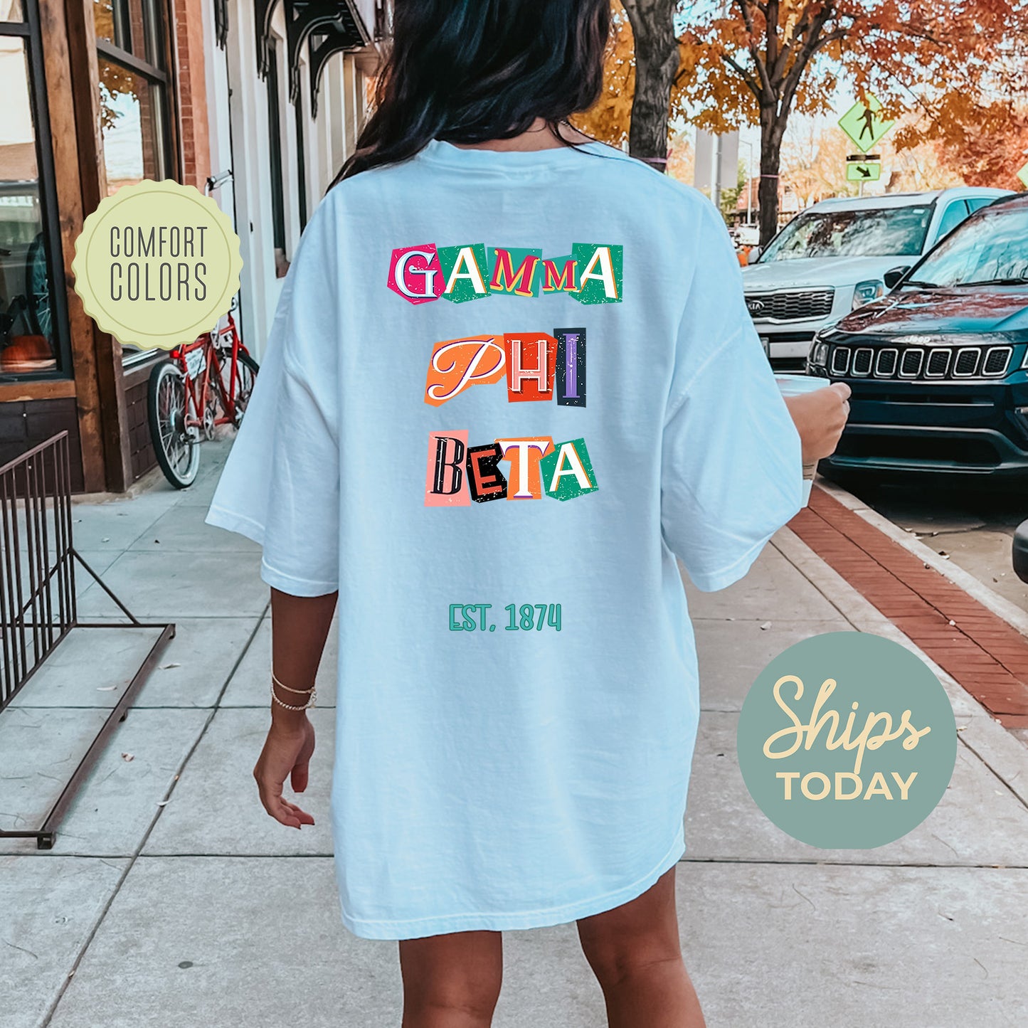 Gamma Phi Beta Letter Cuts Comfort Colors Sorority T-shirt _ 35901g