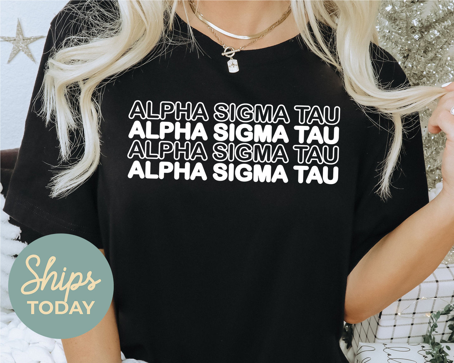 Alpha Sigma Tau Bold Bubble Letter Sorority T-shirt _ 2219g