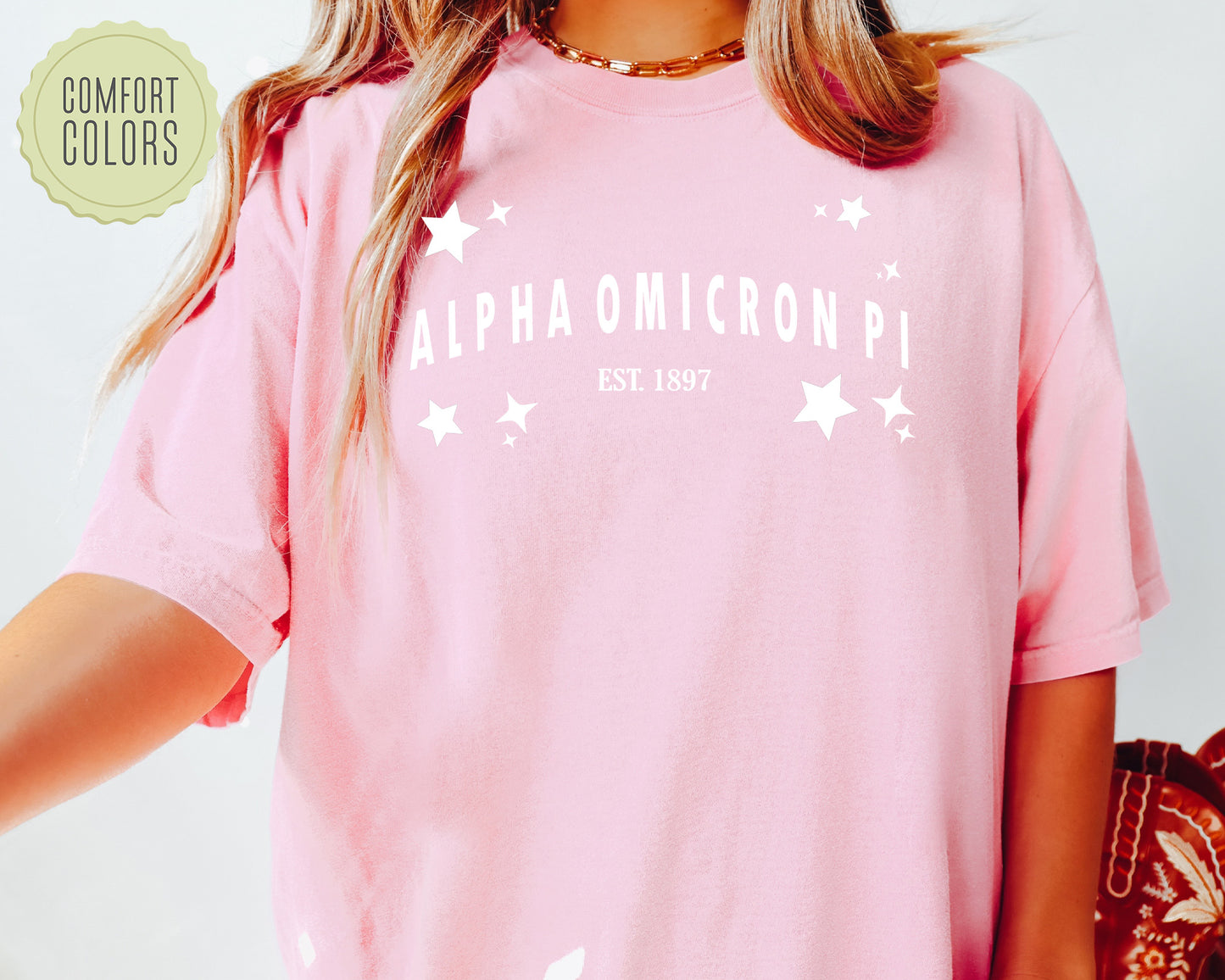 Alpha Omicron Pi Arched Star Comfort Colors Sorority T-shirt _ 2268g