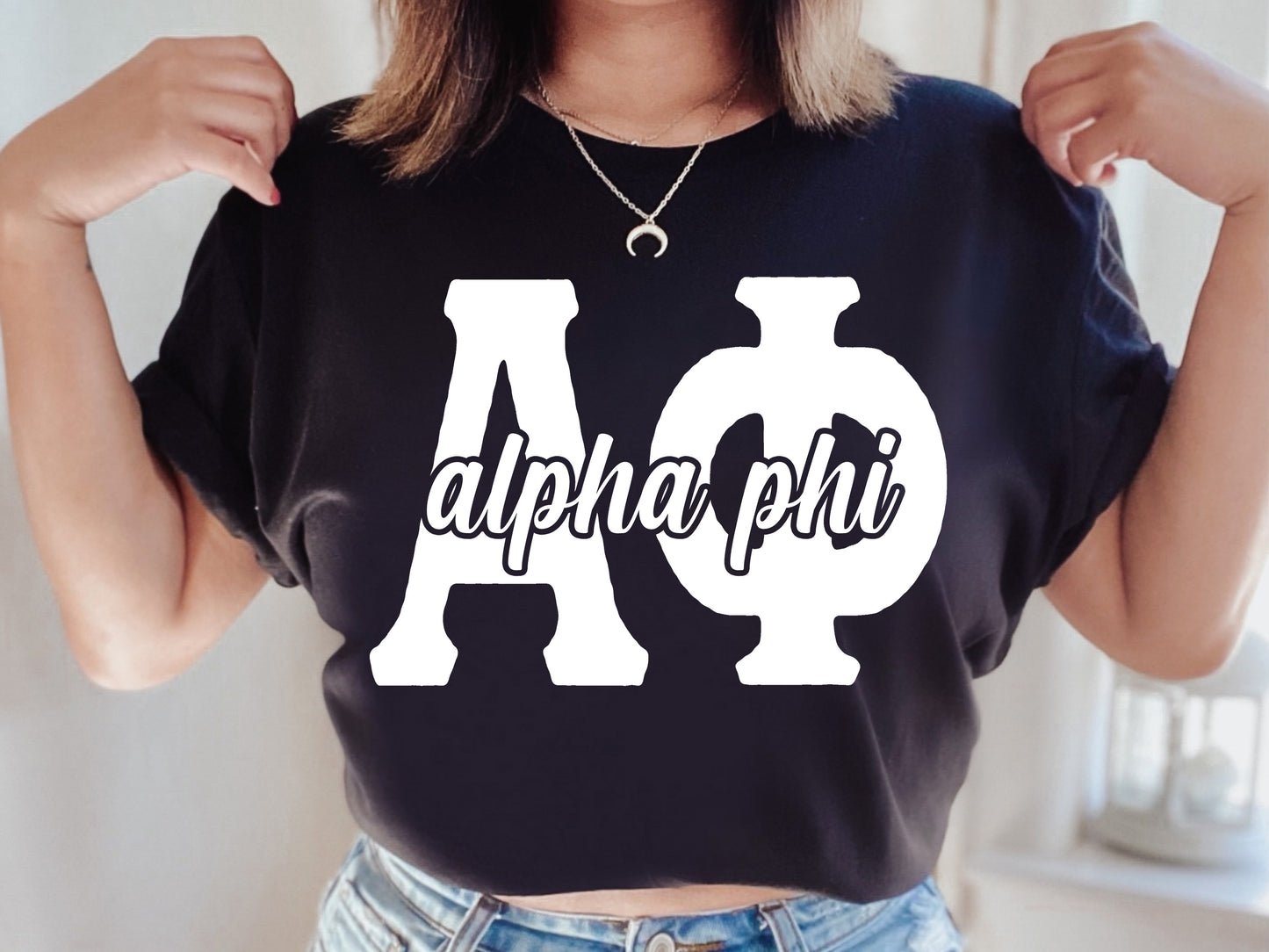 Alpha Phi Sliced White Letters Sorority T-shirt _ 2243g