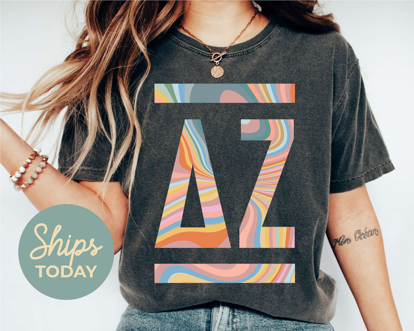 Delta Zeta Multicolor Letters Sorority T-shirt _ 30474g