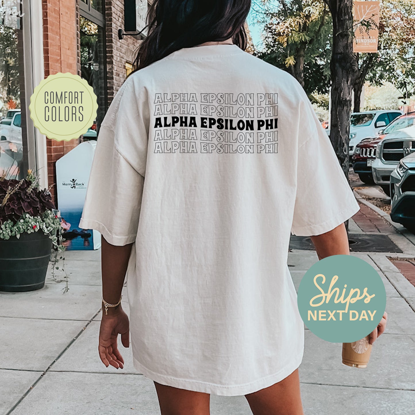 Alpha Epsilon Phi Wavy Letters Comfort Colors Sorority T-shirt _ 33400g