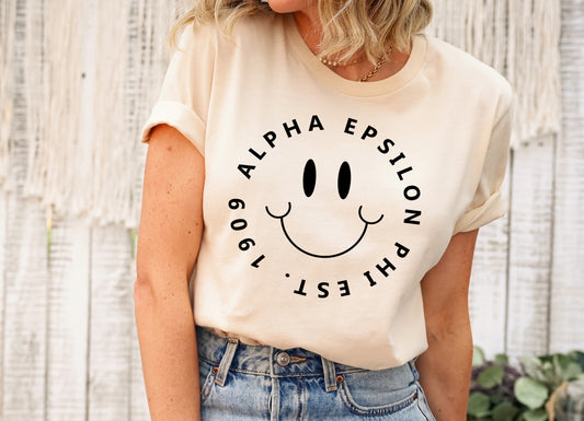 Alpha Epsilon Phi Smiley Face Halo Sorority T-shirt _ 2501g