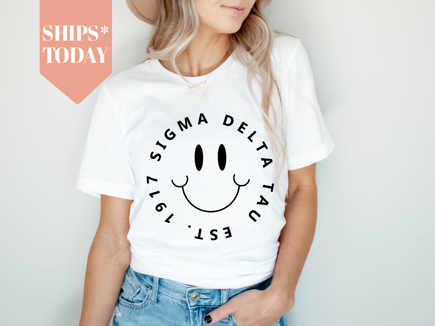 Sigma Delta Tau Smiley Face Halo Sorority T-shirt _ 2520g