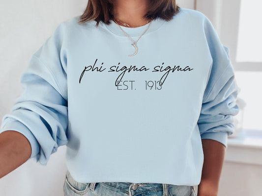 Phi Sigma Sigma Black Calligraphy Sorority Sweatshirt _ 2336g