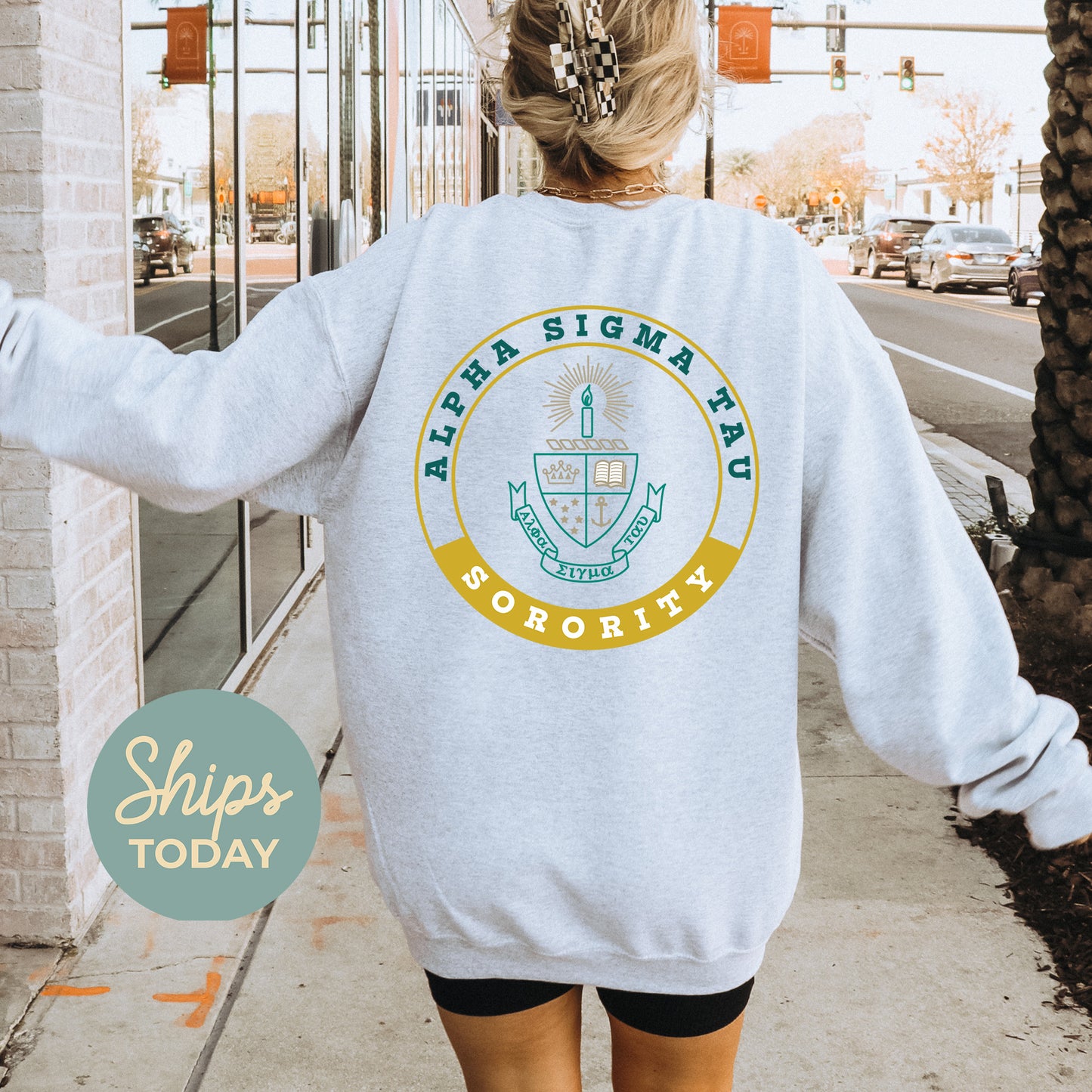 Alpha Sigma Tau Crested Tradition Sorority Sweatshirt _32823g