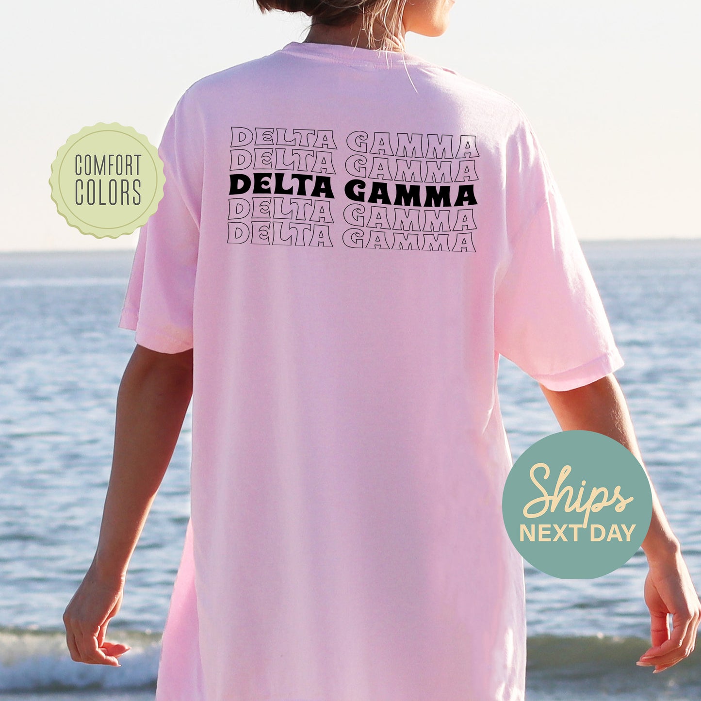 Delta Gamma Wavy Letters Comfort Colors Sorority T-shirt _ 33409g