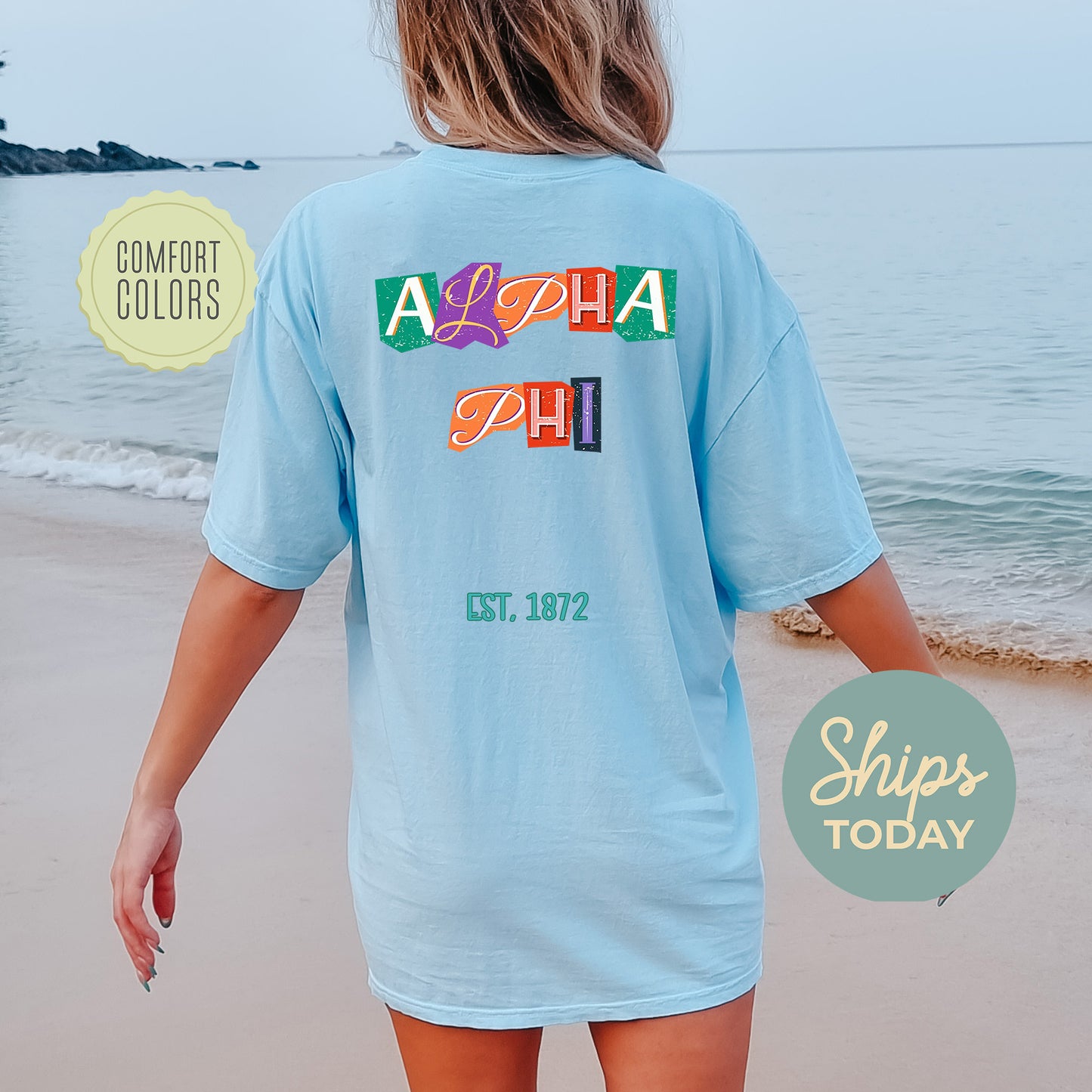 Alpha Phi Letter Cuts Comfort Colors Sorority T-shirt _ 35892g
