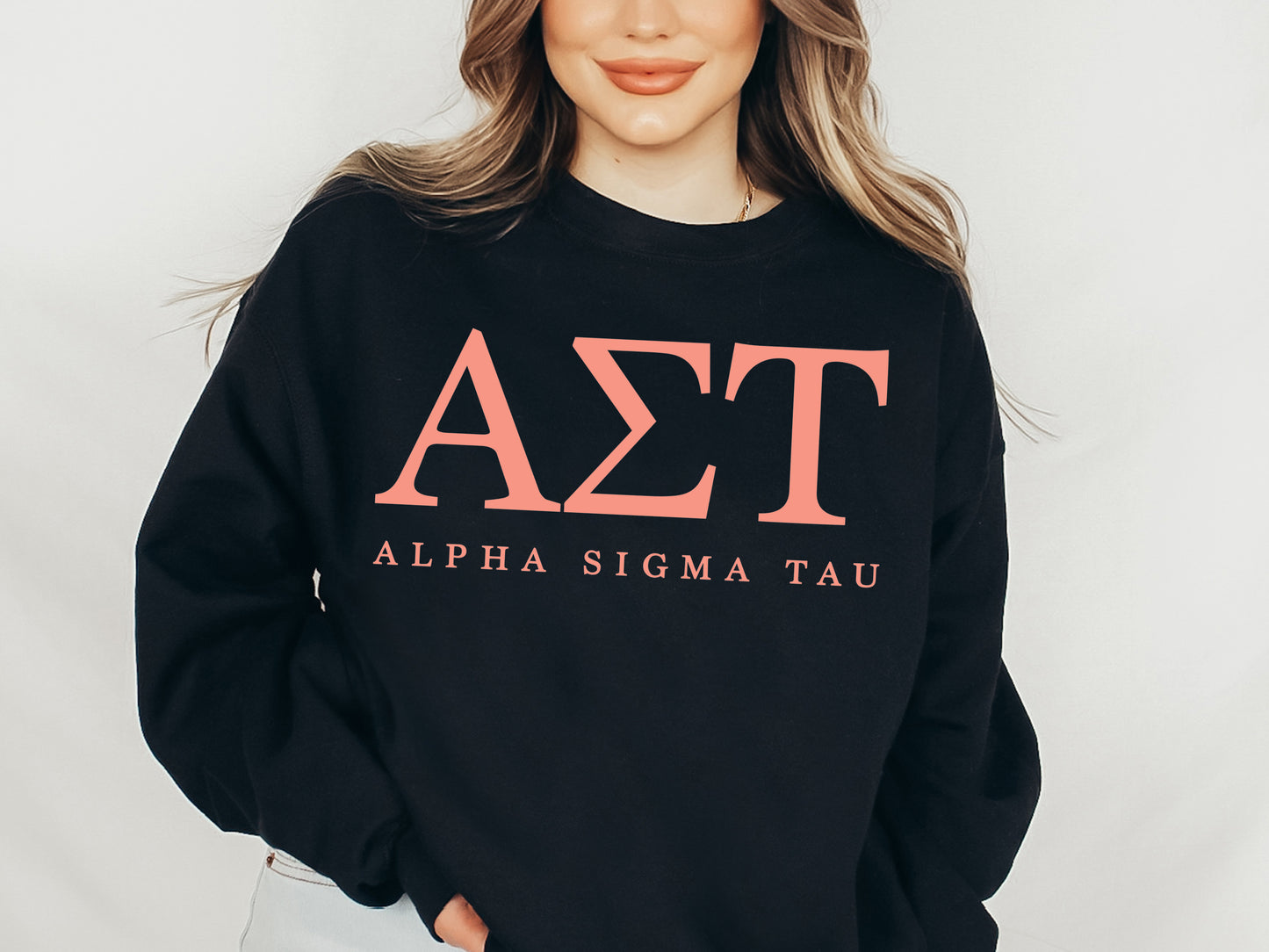 Alpha Sigma Tau Pink Personality Sorority Sweatshirt _ 655g