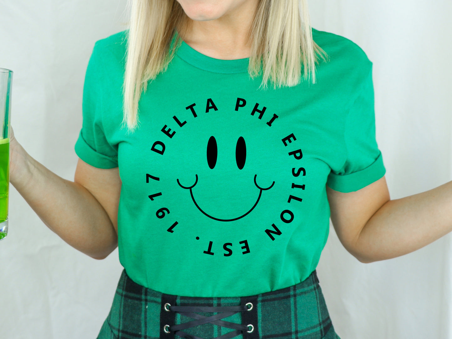 Delta Phi Epsilon Smiley Face Halo Sorority T-shirt _ 2511g