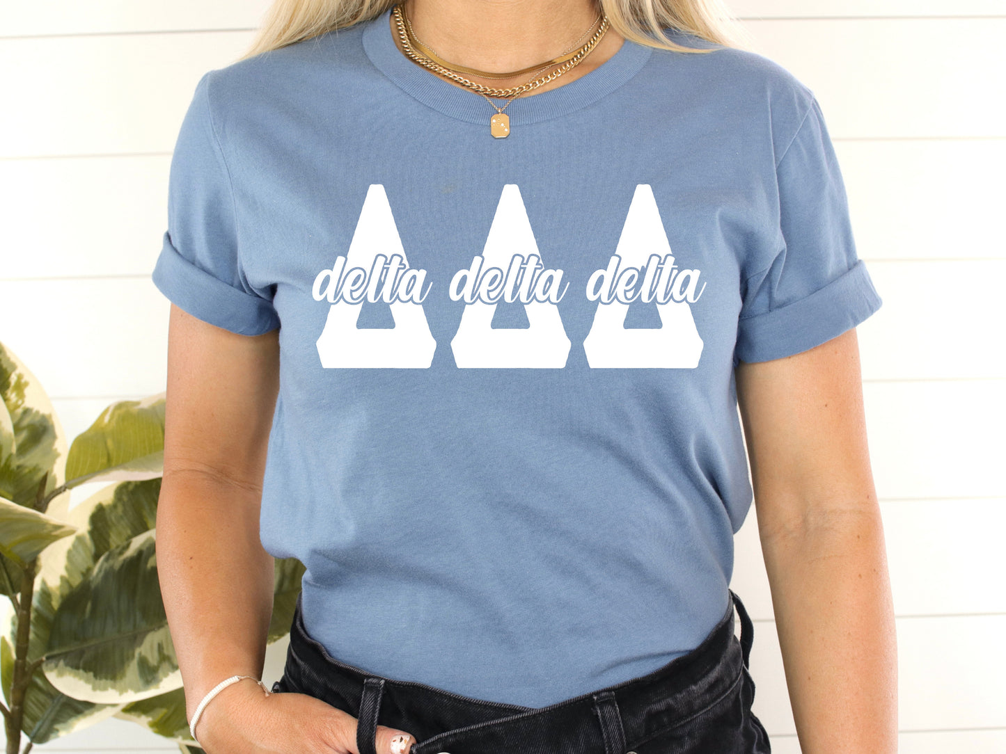 Delta Delta Delta Sliced White Letters Sorority T-shirt _ 2248g