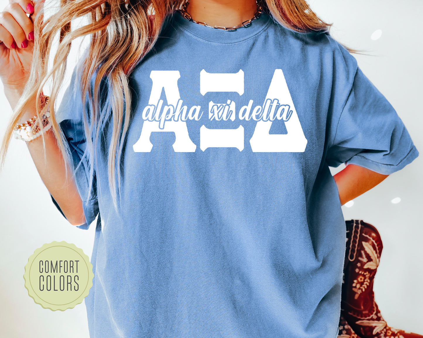 Alpha Xi Delta Sliced White Letters Comfort Colors Sorority T-shirt _ 2246g