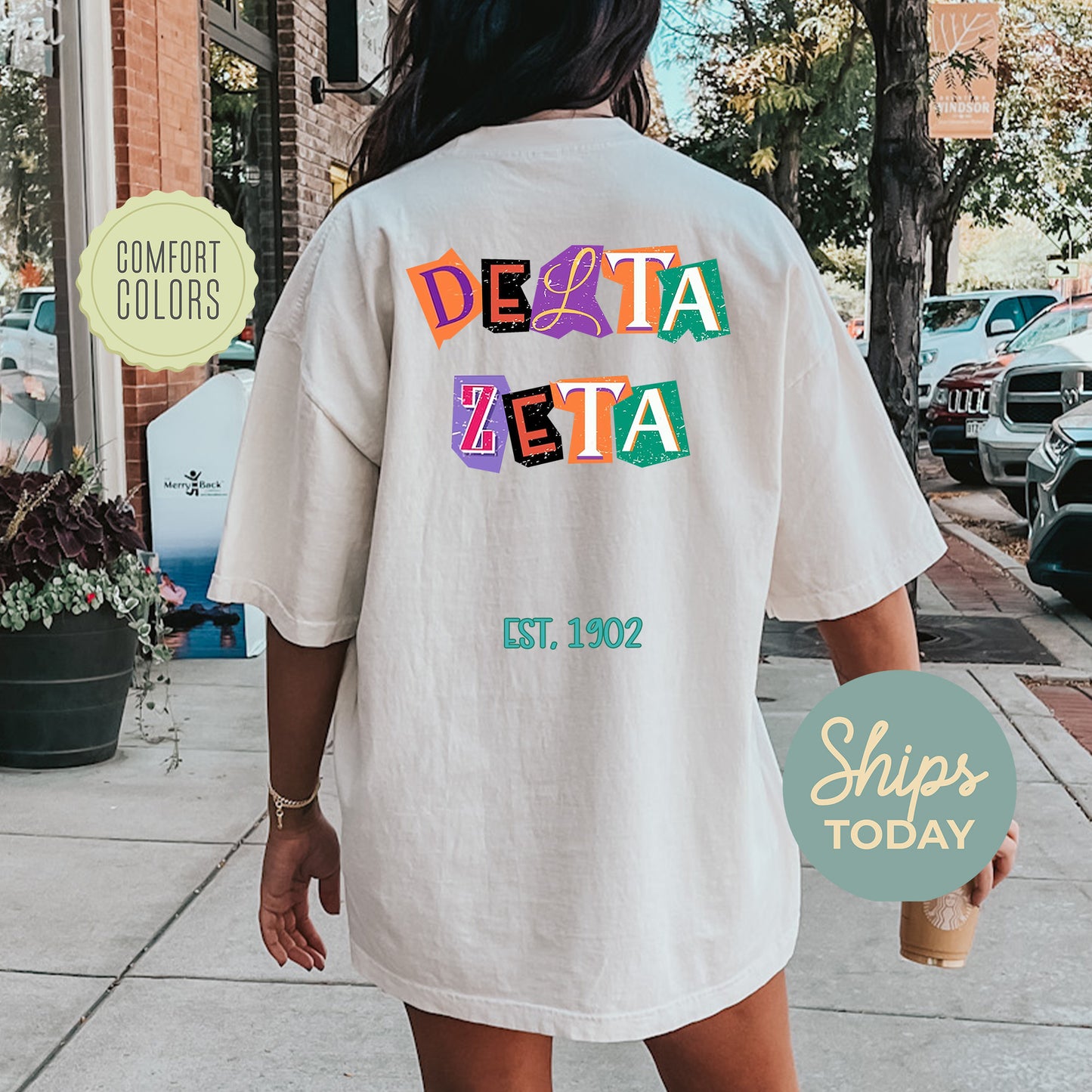 Delta Zeta Letter Cuts Comfort Colors Sorority T-shirt _ 35900g