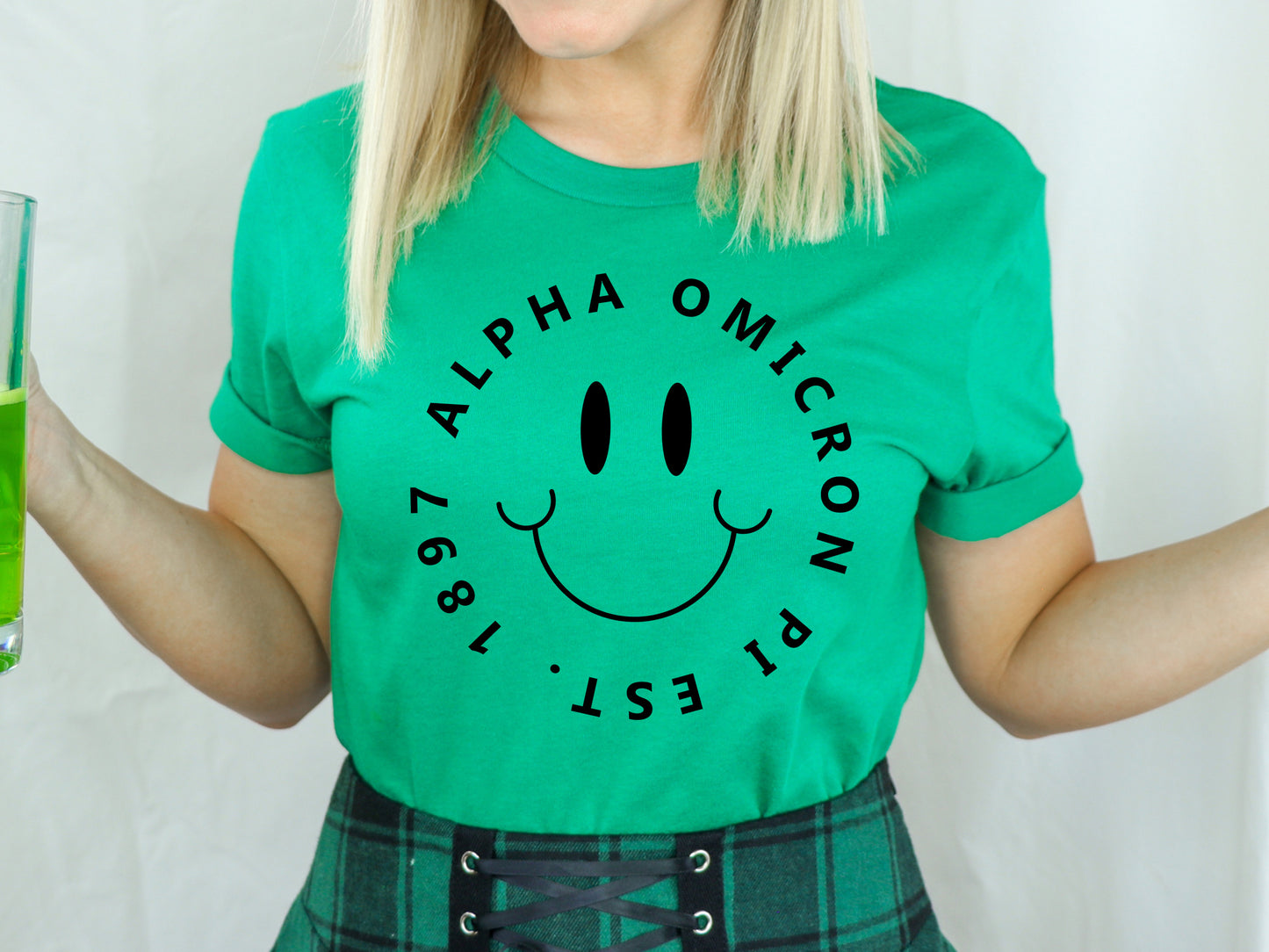 Alpha Omicron Pi Smiley Face Halo Sorority T-shirt _ 2503g