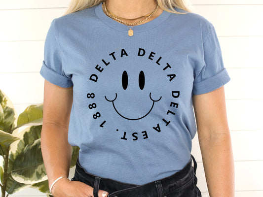Delta Delta Delta Smiley Face Halo Sorority T-shirt _ 2509g