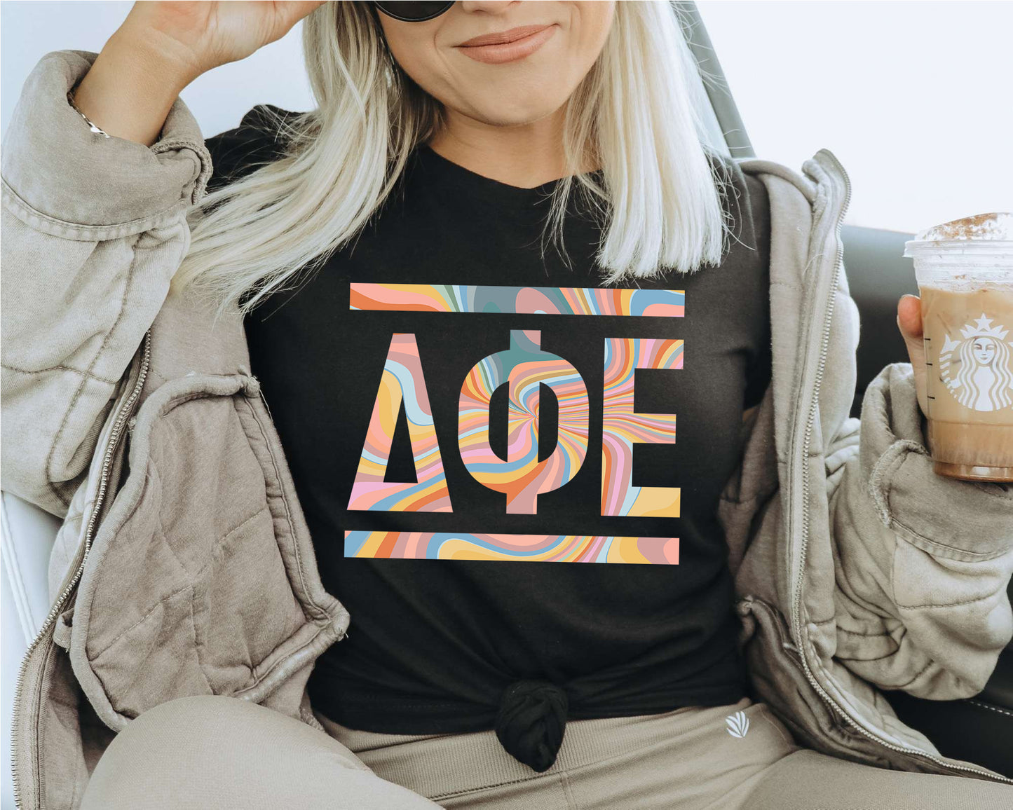 Delta Phi Epsilon Multicolor Letters Sorority T-shirt _ 30473g