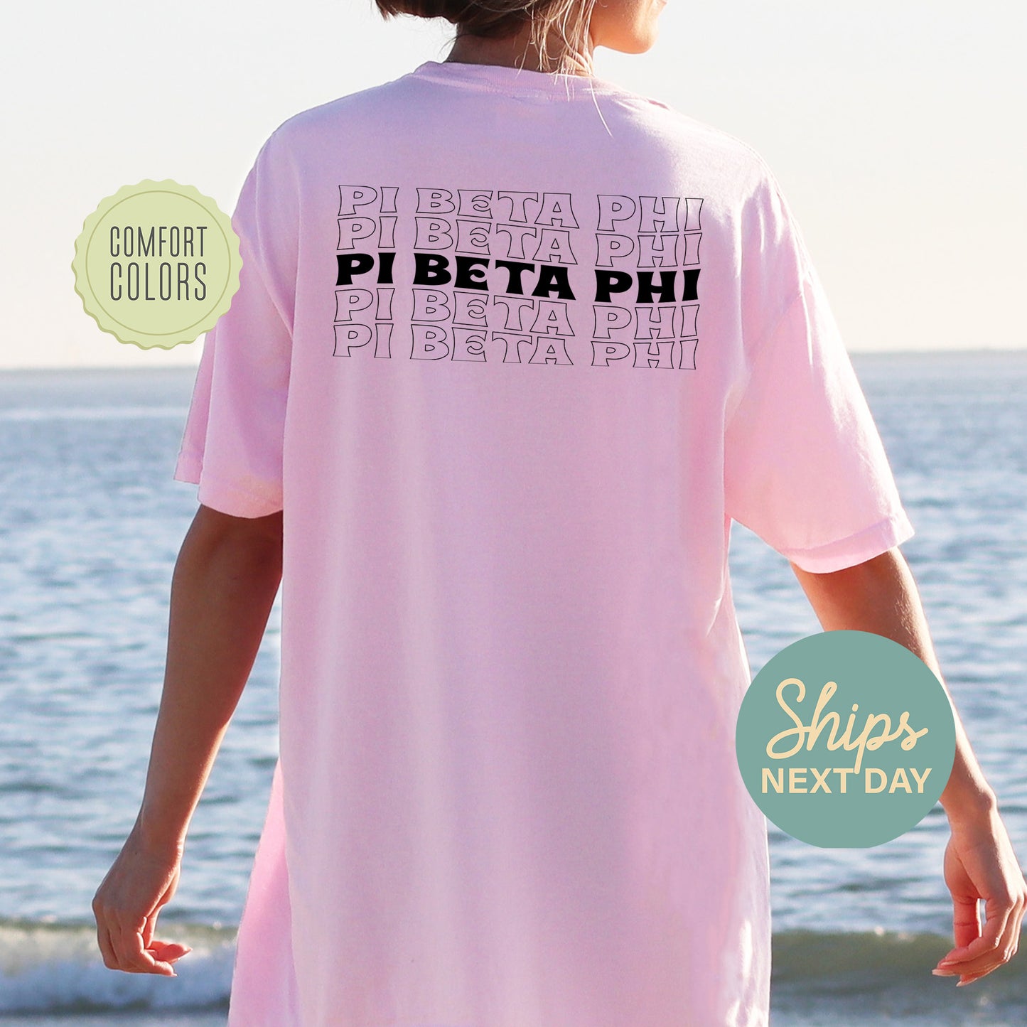 Pi Beta Phi Wavy Letters Comfort Colors Sorority T-shirt _ 33418g