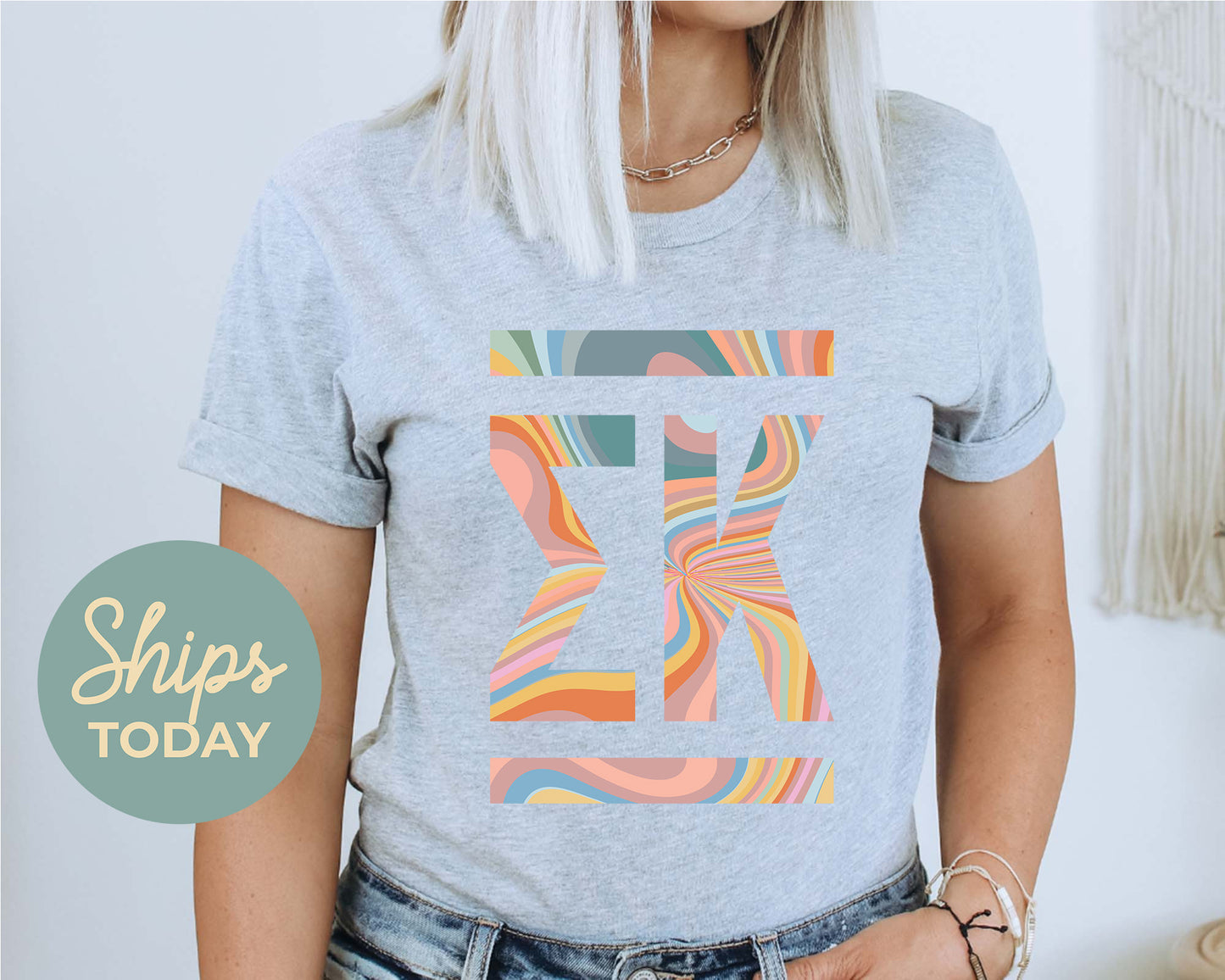 Sigma Kappa Multicolor Letters Sorority T-shirt _ 30483g