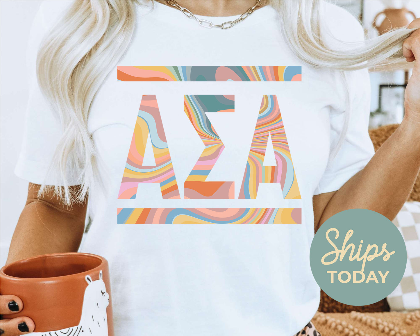 Alpha Sigma Alpha Multicolor Letters Sorority T-shirt _ 30467g