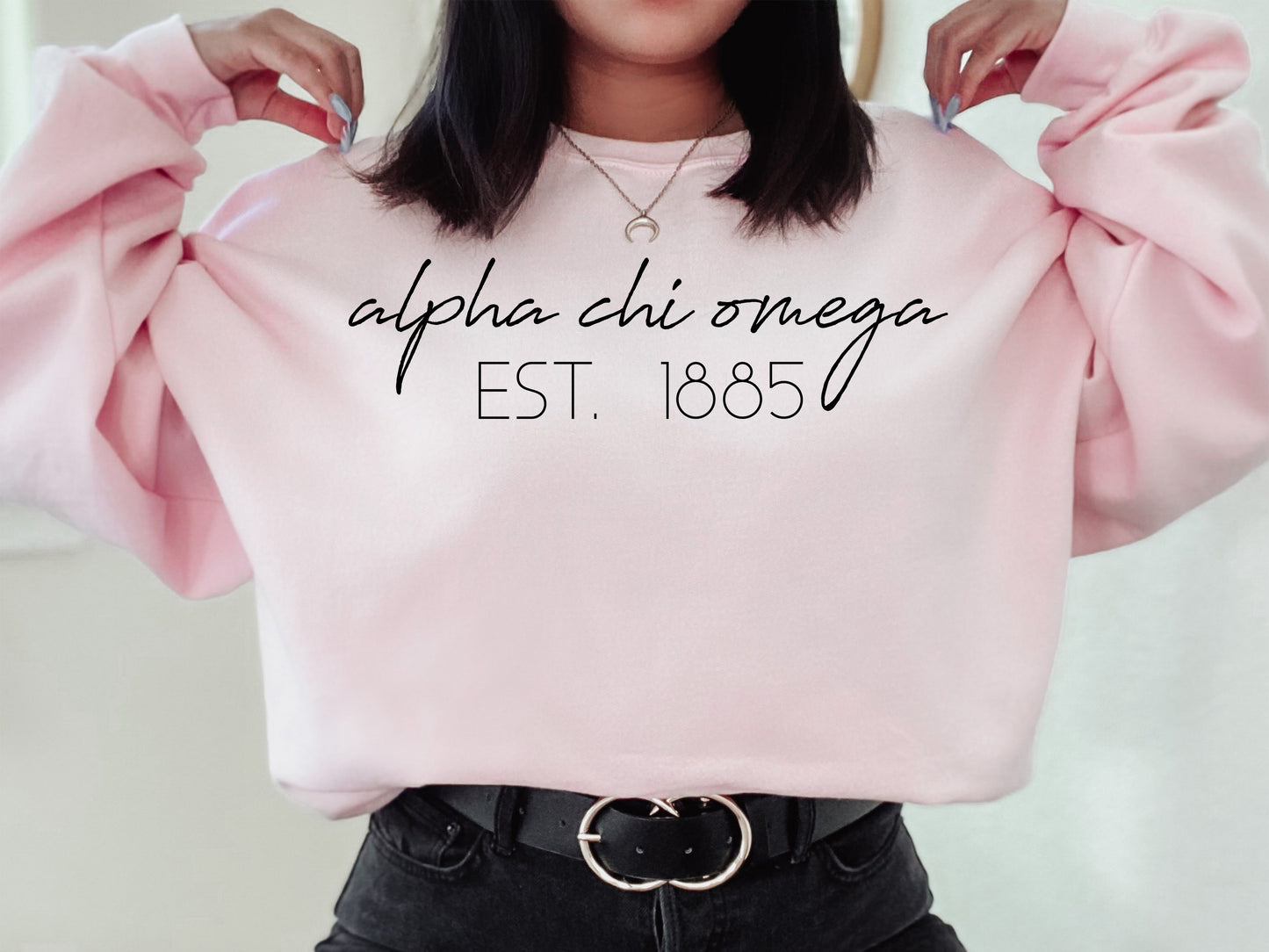 Alpha Chi Omega Black Calligraphy Sorority Sweatshirt _ 2317g