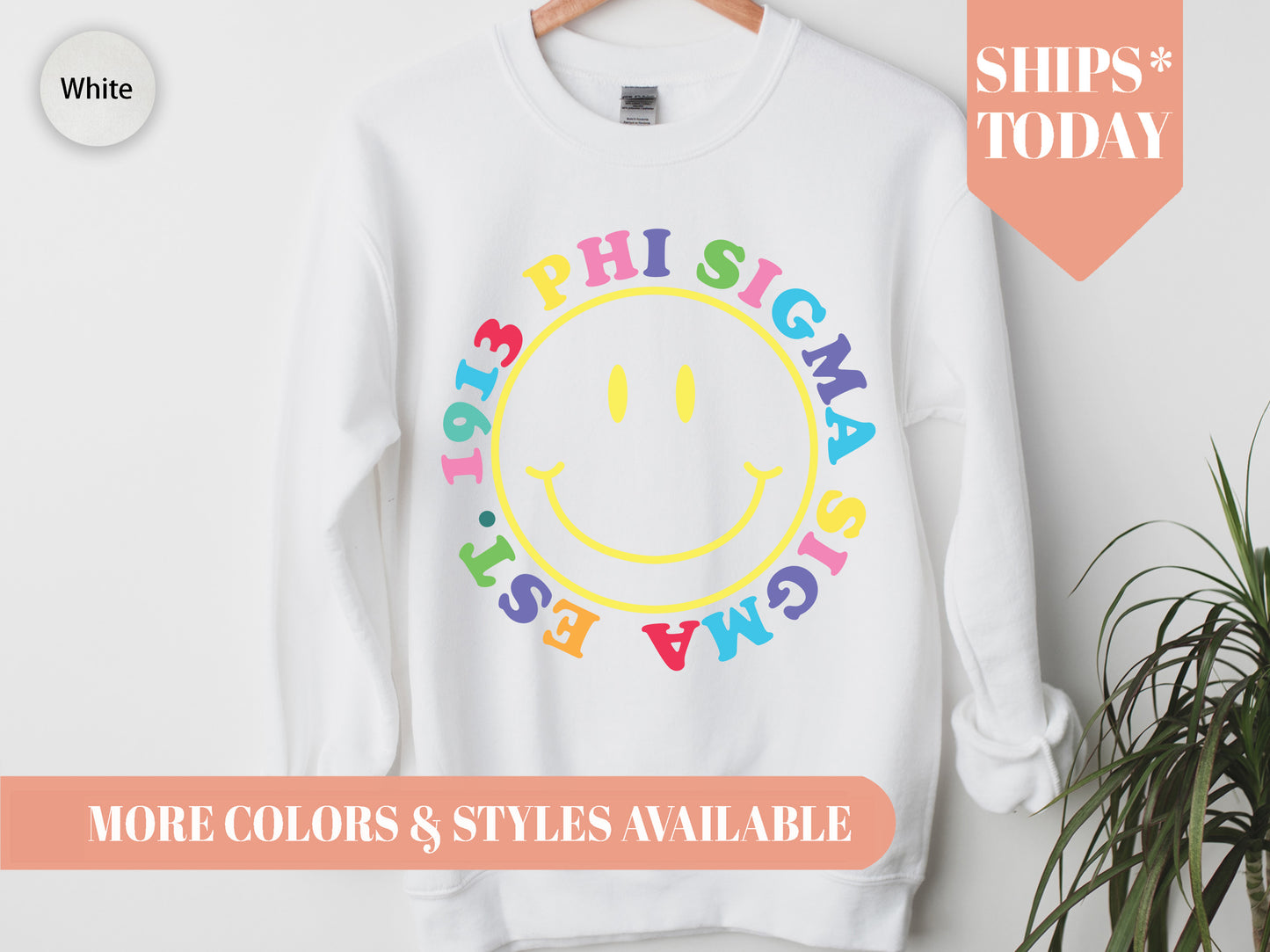Phi Sigma Sigma Radiating Smiley Face Sorority Sweatshirt _ 3248g