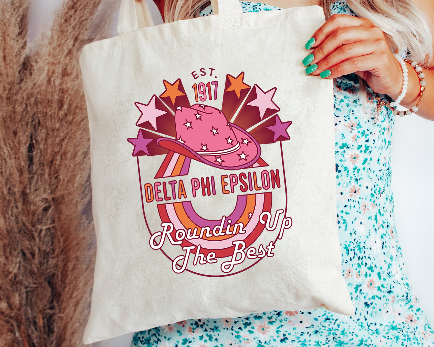 Delta Phi Epsilon Roundin' Up the Best Sorority Tote Bag _ 34605g