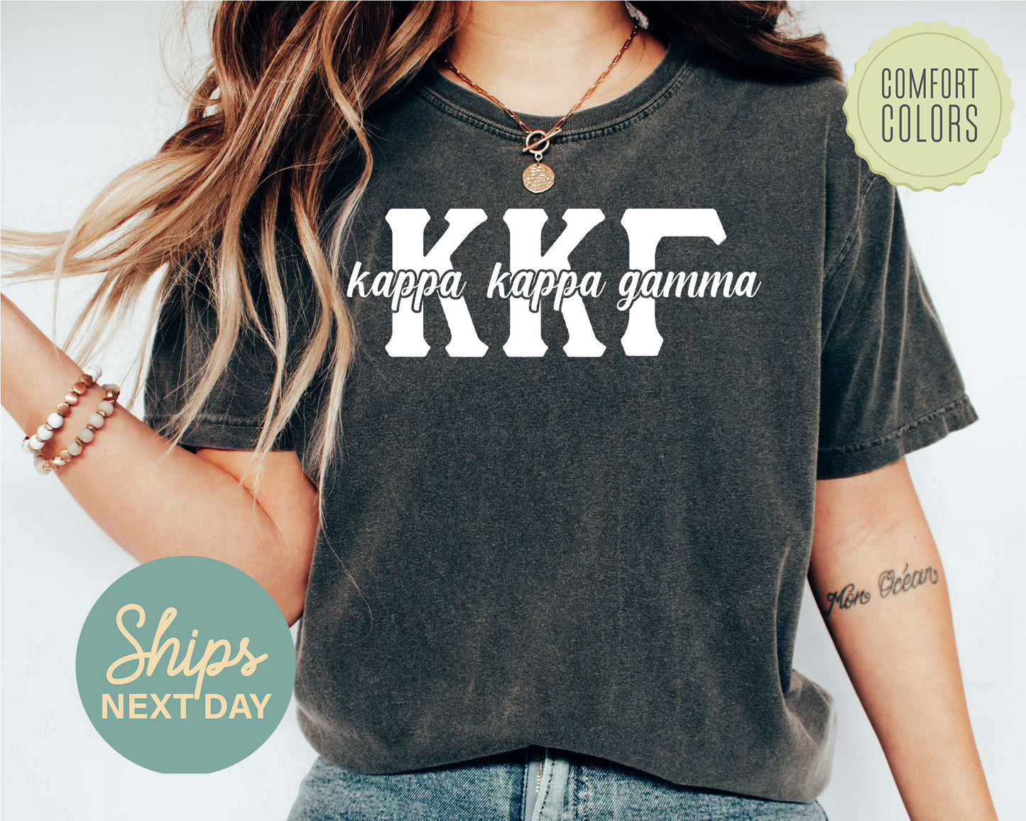 Kappa Kappa Gamma Sliced White Letters Comfort Colors Sorority T-shirt _ 2255g