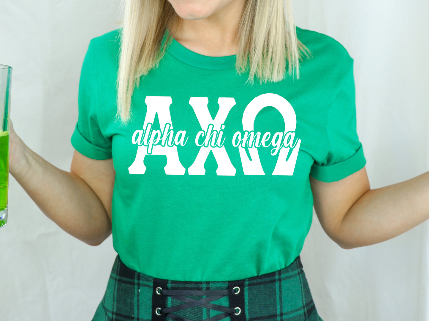 Alpha Chi Omega Sliced White Letters Sorority T-shirt _ 2238g