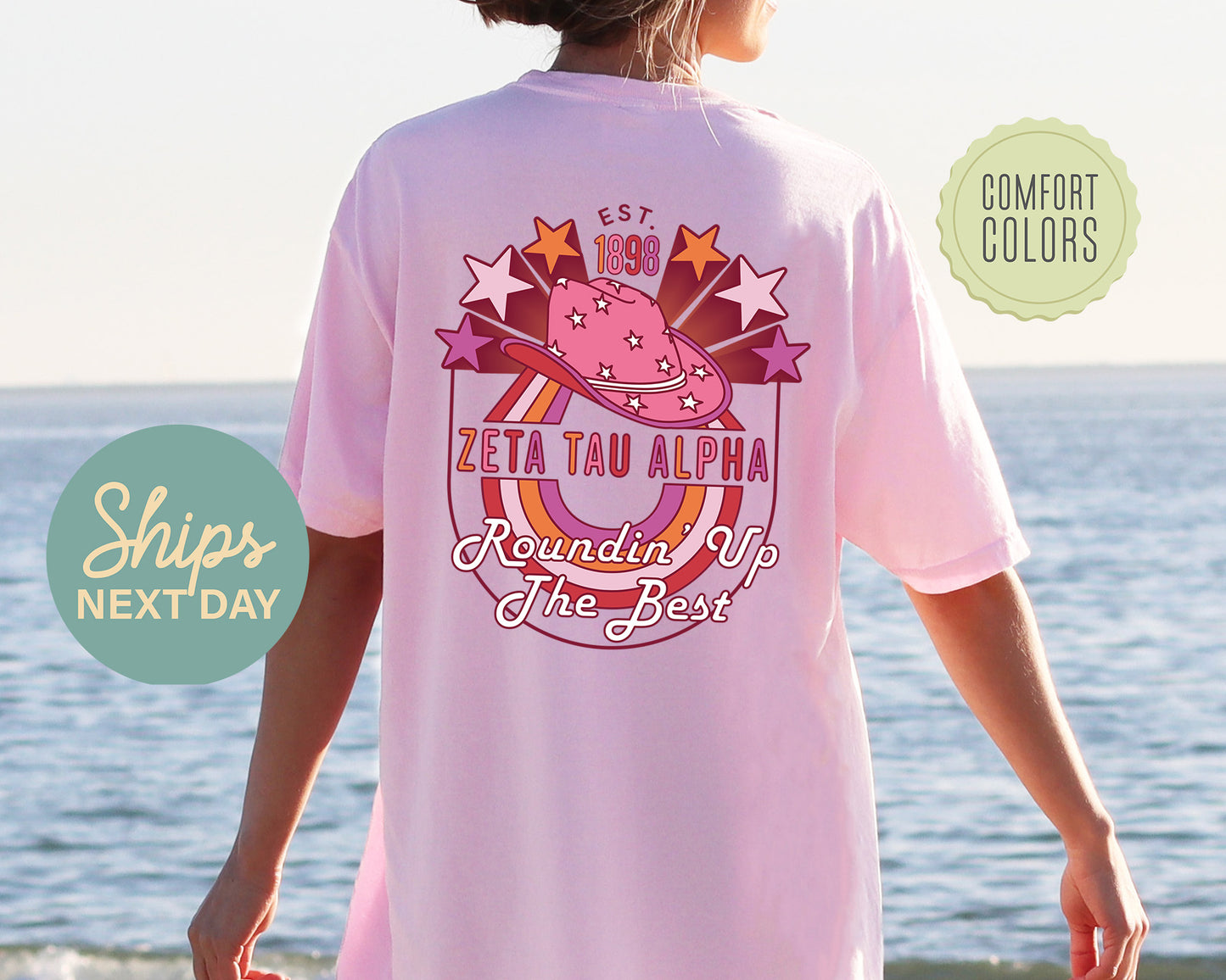 Zeta Tau Alpha Roundin' Up the Best Comfort Colors Sorority T-shirt _ 32919g