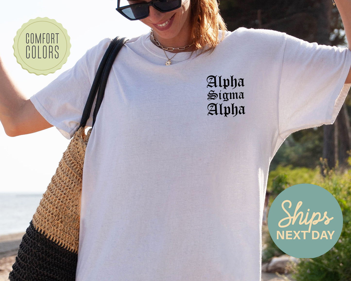 Alpha Sigma Alpha Old English Crest Comfort Colors Sorority T-shirtt _ 32926g