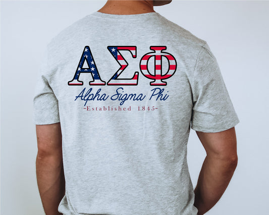 Alpha Sigma Phi USA Flag Letters Fraternity T-shirt _ 33426g