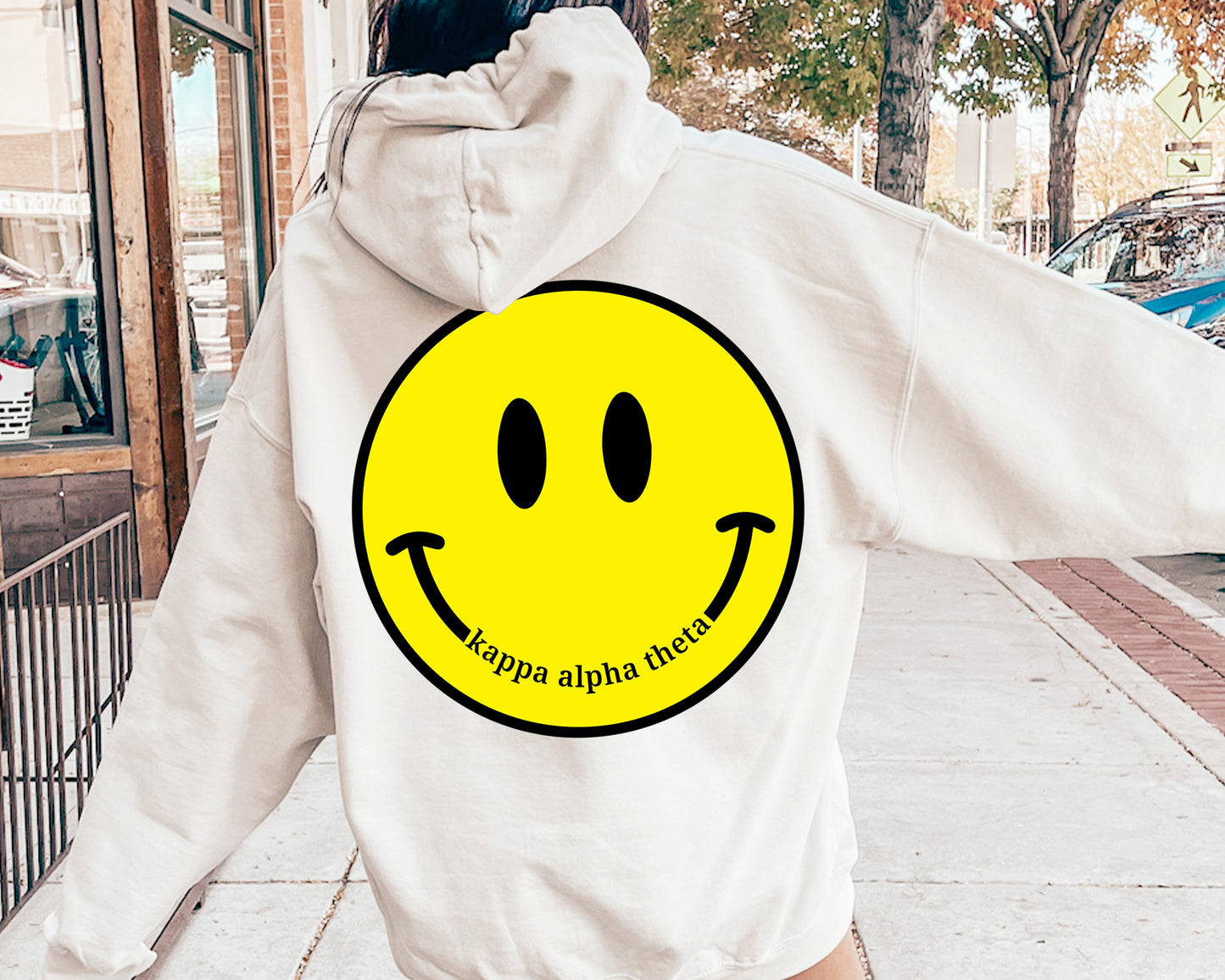 Kappa Alpha Theta Smiley Face Sorority Hoodie _ 32857g