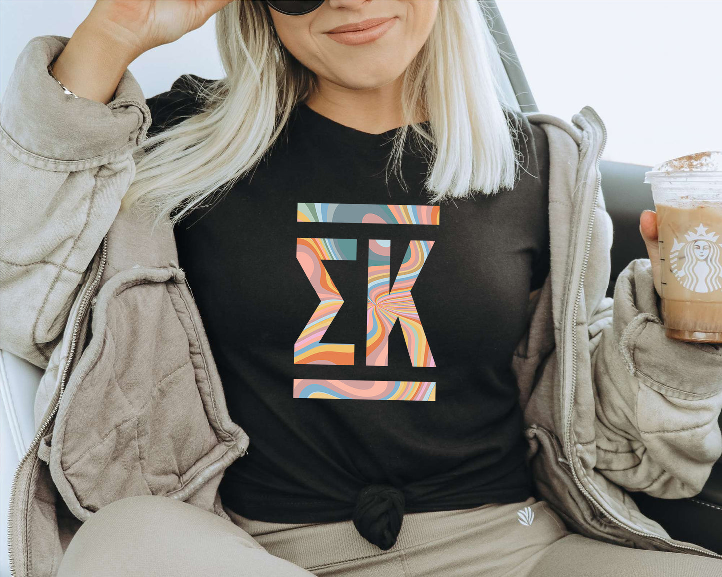 Sigma Kappa Multicolor Letters Sorority T-shirt _ 30483g