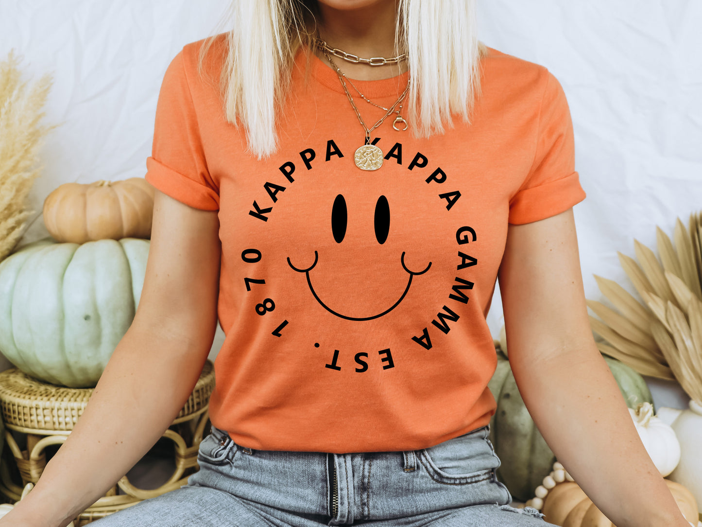 Kappa Kappa Gamma Smiley Face Halo Sorority T-shirt _ 2516g