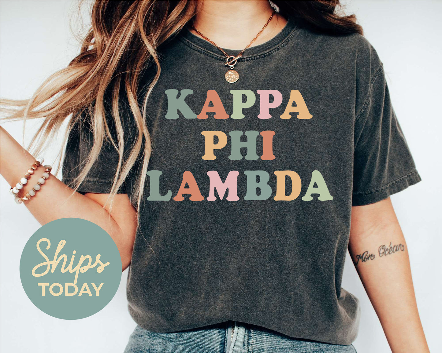 Kappa Phi Lambda Bright and Colorful Sorority T-shirt _ 3474g