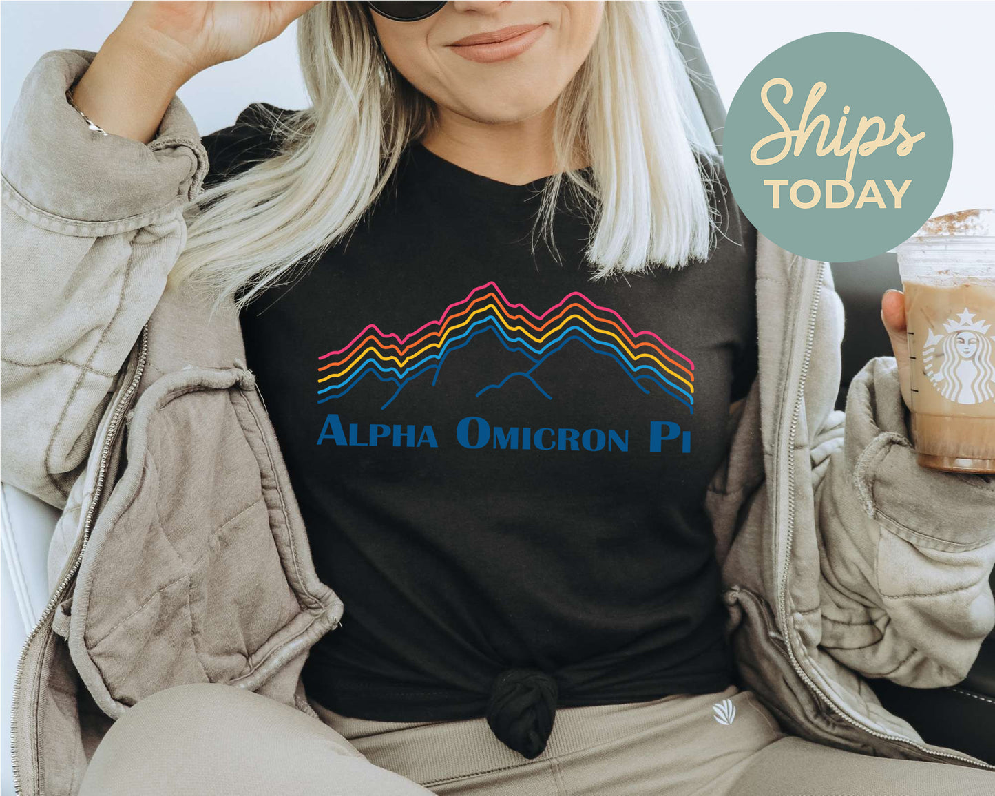 Alpha Omicron Pi Rainbow Mountains Sorority T-shirt _ 2633g