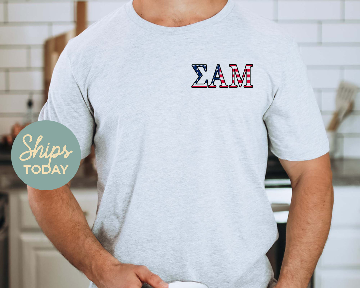 Sigma Alpha Mu USA Flag Letters Fraternity T-shirt _ 33443g