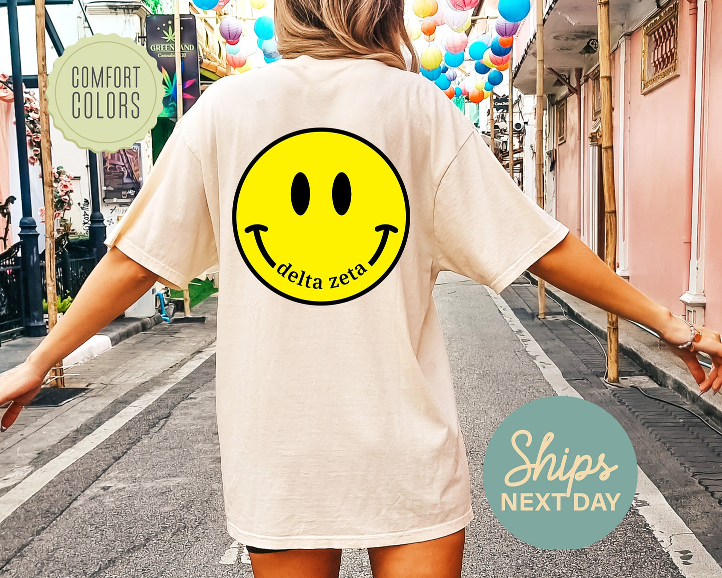 Delta Zeta Smiley Face Comfort Colors Sorority T-shirt _ 32855g