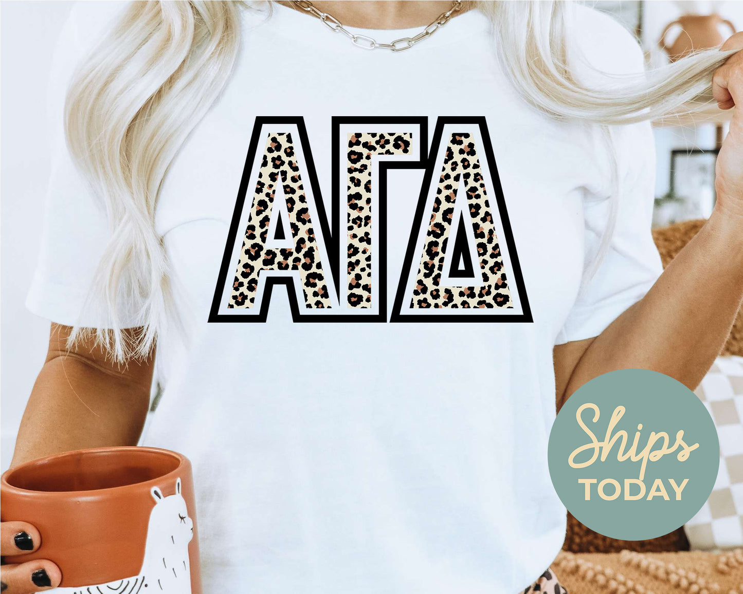Alpha Gamma Delta Leopard Greek Letters Sorority T-shirt _ 30438g
