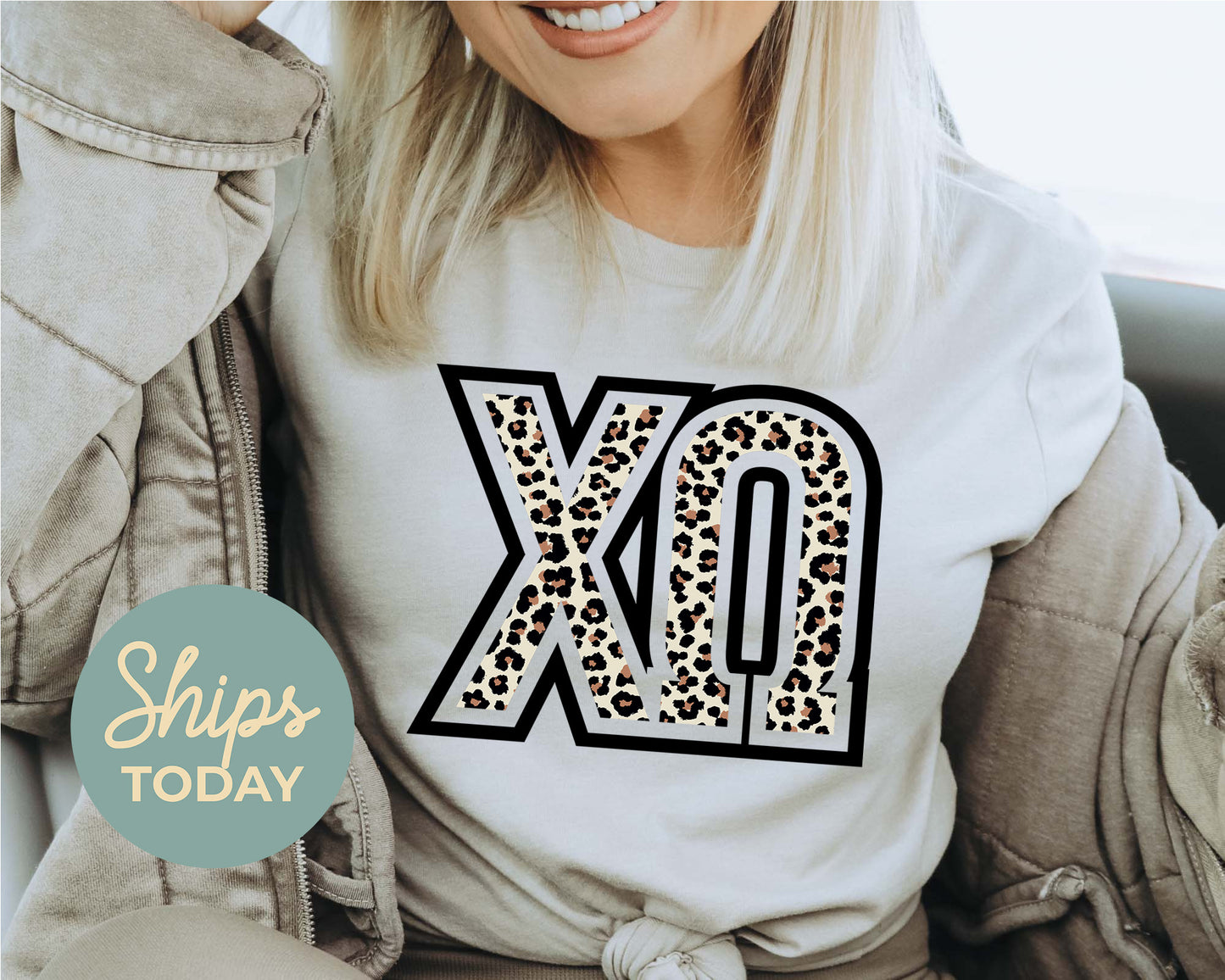 Chi Omega Leopard Greek Letters Sorority T-shirt _ 30444g