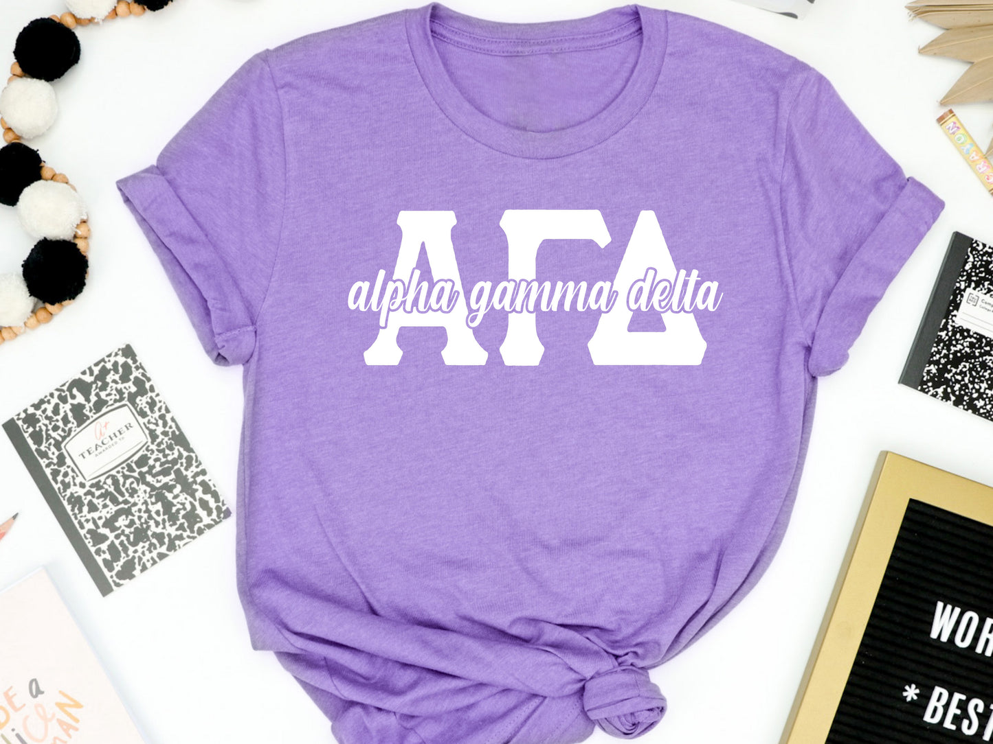 Alpha Gamma Delta Sliced White Letters Sorority T-shirt _ 2241g