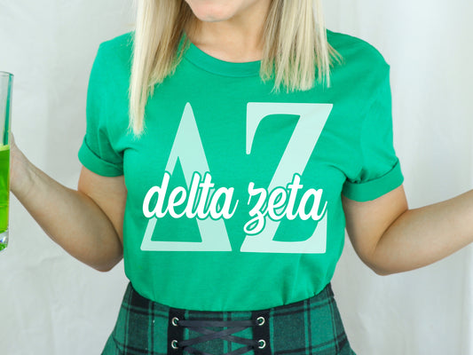 Delta Zeta Sliced White Letters Sorority T-shirt _ 2251g