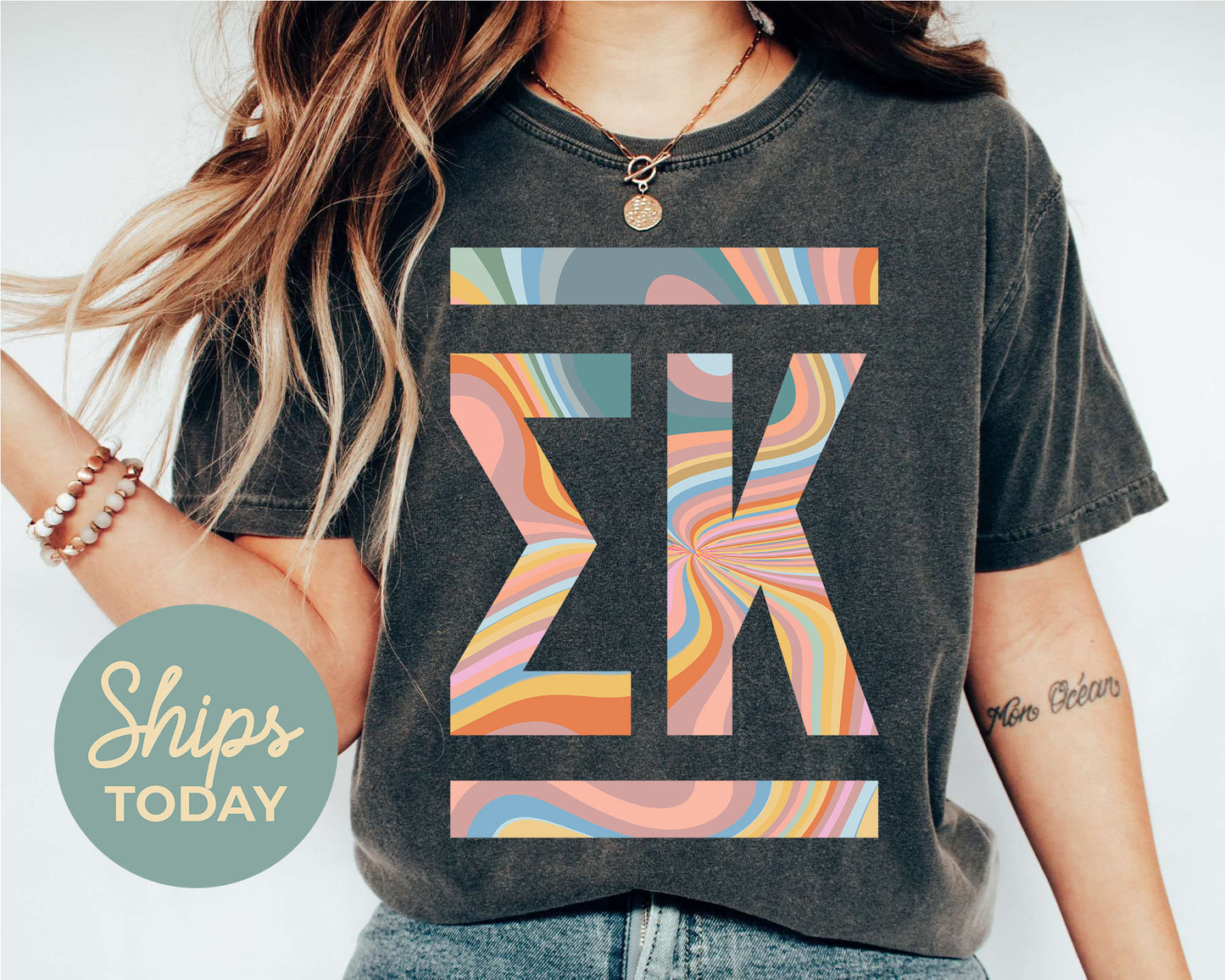 Sigma Kappa Multicolor Letters Sorority T-shirt _ 30483g