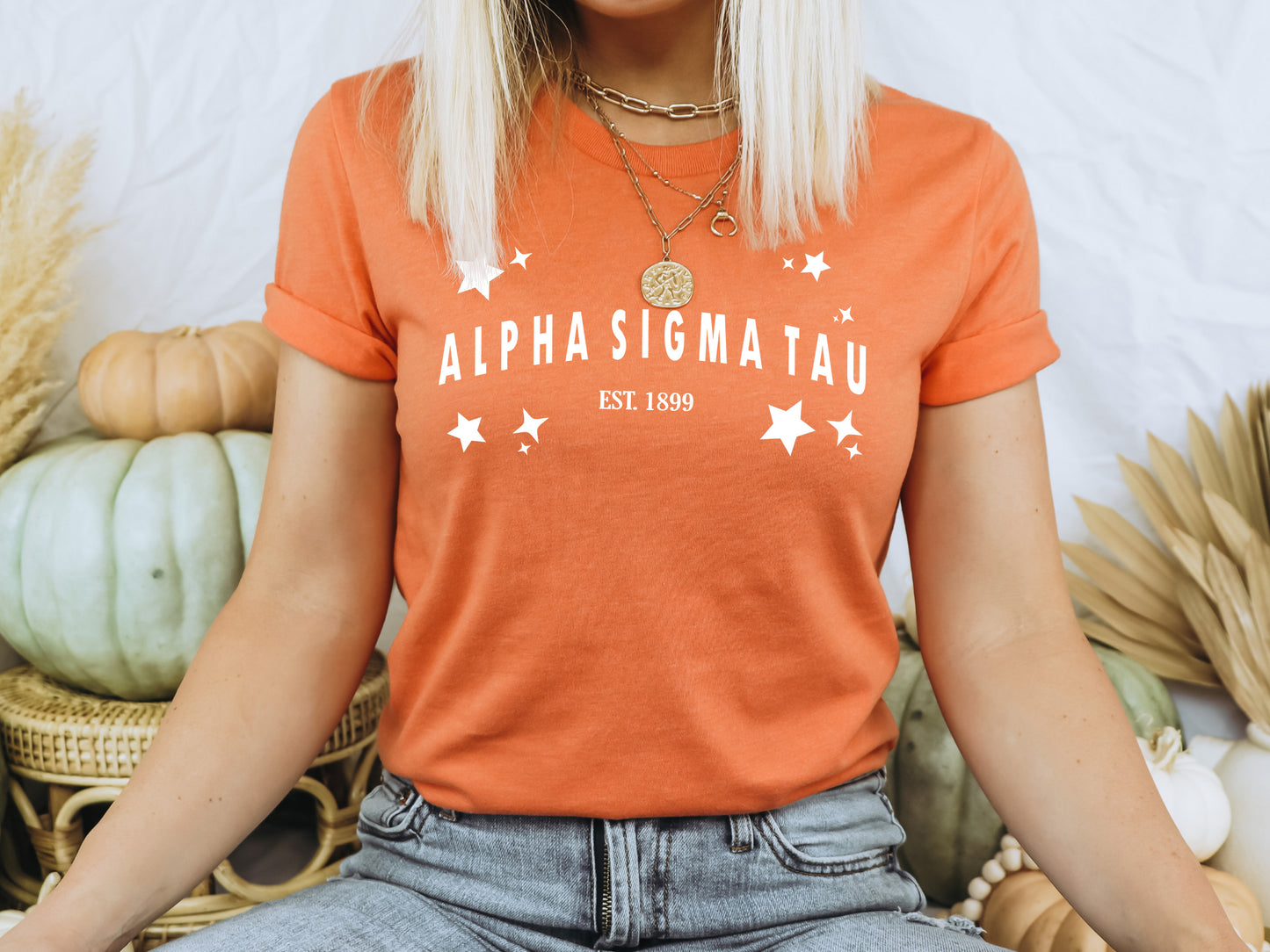Alpha Sigma Tau Arched Star Sorority T-shirt _ 2271g