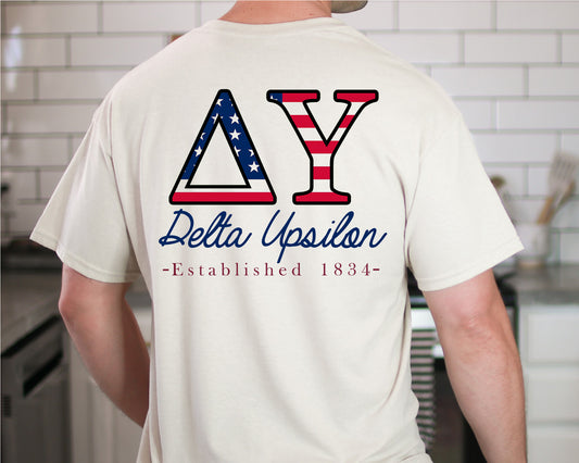 Delta Upsilon USA Flag Letters Fraternity T-shirt _ 33433g