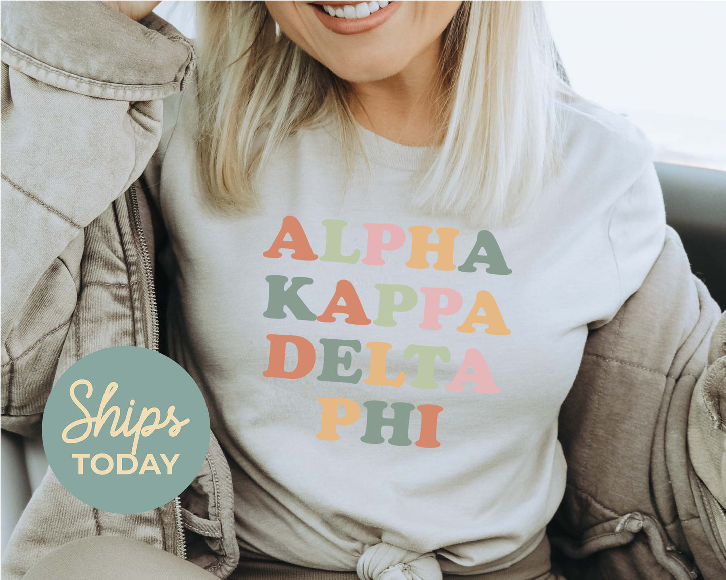 Alpha Kappa Delta Phi Bright and Colorful Sorority T-shirt _ 3467g